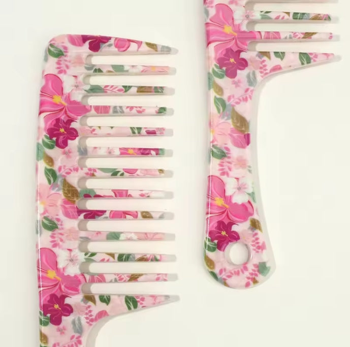 Floral Wide-Tooth Detangling Hair Comb