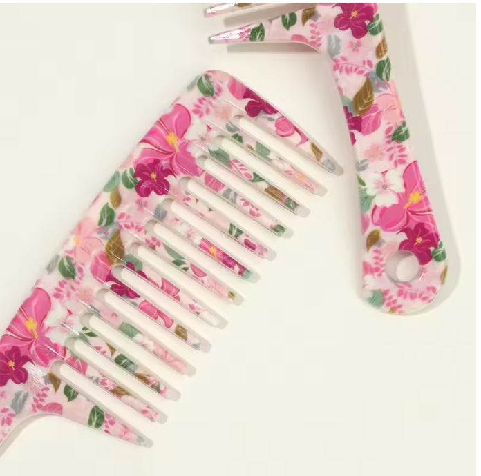 Floral Wide-Tooth Detangling Hair Comb